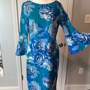 Calvin Klein Blue Floral Long Sleeve Dress